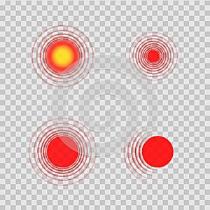 Pain red circle or mark of localization throat. Joint sore pain. Red aching place sign for medical therapy or poster. Sore spot or