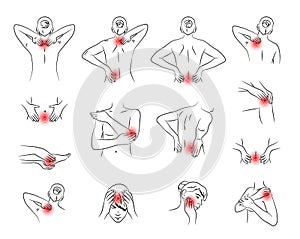 Pain vector set, woman body parts