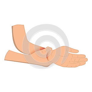 Pain in the wrist, man holding her wrist pain because Ligament in the wrist area, vector illustration