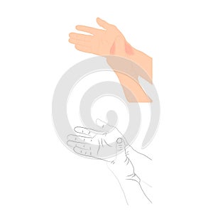 Pain in the wrist, man holding her wrist pain because Ligament in the wrist area, vector illustration