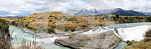 Paine River Cascade Panoramic View, Patagonia Chilena