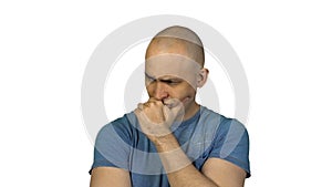 Pained bald man on white background