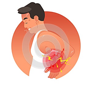 Painful back concept vector illustration with human torso. Work overload or sports injury.