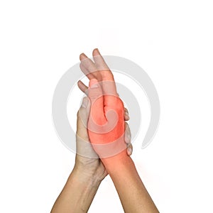 Painful hand of Asian man. Concept of cellulitis and hand muscles pain photo