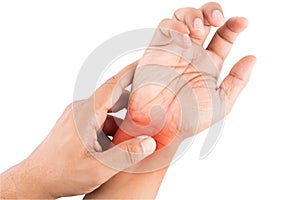 Painful hand on white background