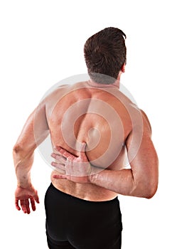 Painful Man Holding His Back Isolated