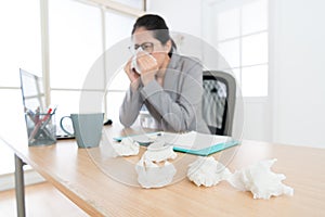 Painful office worker woman having allergy problem