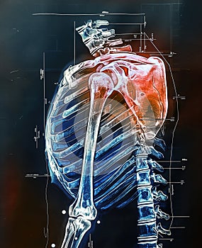 Painful shoulder joints. Shoulder anatomy. Frozen shoulder. Impingement. Concept illustration photo