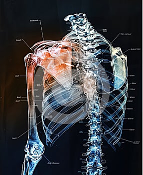 Painful shoulder joints. Shoulder anatomy. Frozen shoulder. Impingement. Concept illustration photo