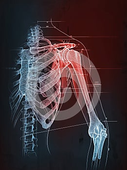 Painful shoulder joints. Shoulder anatomy. Frozen shoulder. Impingement. Medically illustration photo