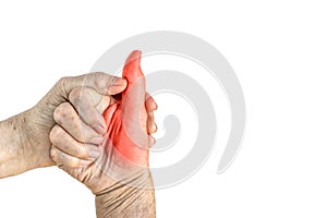 Painful thumb and thenar muscle of the elderly man