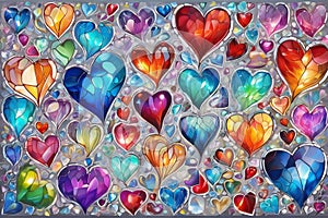 Paining different colorful hearts set. Hand drawn. Generative AI