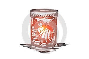 Painkiller, addiction, drugs, disease concept. Hand drawn isolated vector.