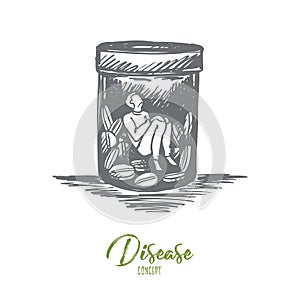 Painkiller, addiction, drugs, disease concept. Hand drawn isolated vector.