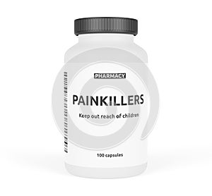 Painkiller pills bottle isolated on white background