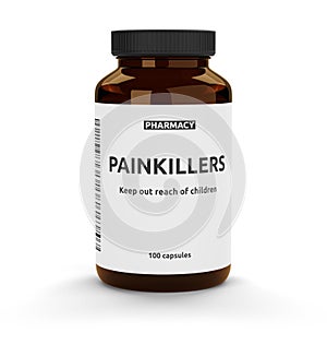 Painkiller pills bottle isolated on white background