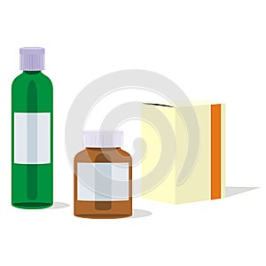 painkillers bottles and one carton box photo