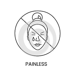 Painless line icon in vector, illustration of a woman with pain on her face.