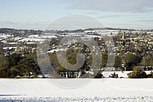 Painswick in snow, Gloucestershire, Cotswolds, UK