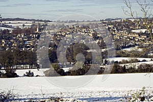 Painswick in snow, Gloucestershire, Cotswolds, UK photo