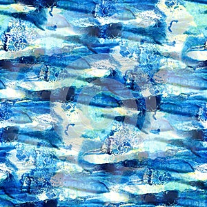 Paint abstract water sea waves blue watercolor seamless texture hand painted background art