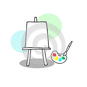 Paint art illustration. canvas, brush and pallete. empty space for text. hand drawn vector. flat design template. doodle art for p