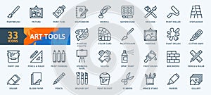 Paint art tools, design - thin line web icon set. Contains such Icons as Spray, Color palette, Paint Bucket and more.