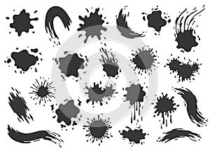 Paint blots. Splashes set for design use. Colorful grunge shapes collection. Dirty stains and silhouettes. Black ink