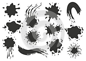 Paint blots. Splashes set for design use. Grunge shapes collection. Dirty stains and silhouettes. Black ink splashes