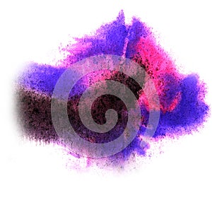 Paint blue, pink, brown splash ink blot and white abstract art