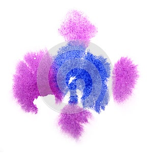 Paint blue, pink splash ink blot and white abstract art brushes