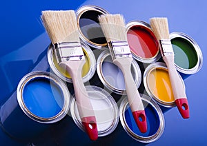 Paint brush and cans