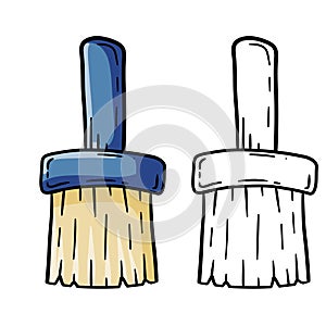 Paint brush. Drawing and sketch isolated on a white background. A painter repair blue tool. Creativity and art