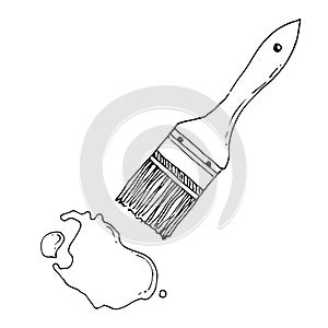 Paint brush and a drop of paint, vector hand drawn illustration