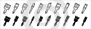 Paint brush icon set. Assorted paintbrush vector illustration in slanted position. Paint brushes drawing tool. Containing various