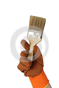 A paint brush made of natural bristles in the hand. Transparent background. PNG
