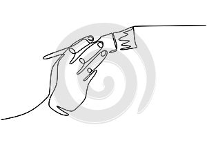 Paint brush one line drawing, vector illustration simplicity hand drawn. Tool for artist or painter