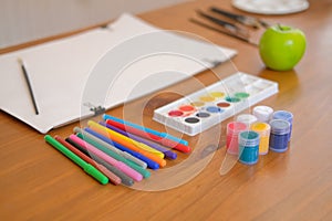 paint brush paper water color felt-tip pen for watercolor painting. hobby & leisure activity