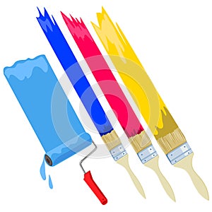 Paint brush, roller, isolated