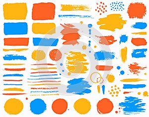 Paint brush strokes and colorful stains. Grunge vector collection