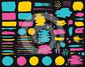 Paint brush strokes and colorful stains. Grunge vector collection