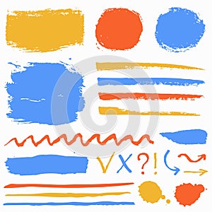 Paint brush strokes, grunge stains and symbols. Vector collection