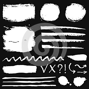 Paint brush strokes, grunge stains and symbols. Vector collection