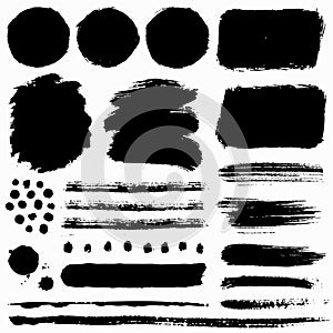 Paint brush strokes and grunge stains. Vector collection