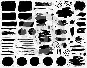 Paint brush strokes and ink stains. Grunge vector collection