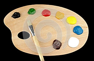 Paint brushes, colors and pallet