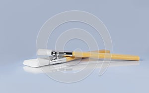 2 Paint brushes on gray background, front view photo