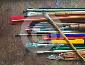 Paint brushes and office supplies