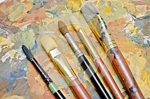 Paint brushes on a palette