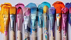 Paint Brushes with Rainbow Colors, simple white shots of color brushes